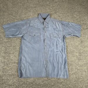 Reputation Shirt Mens Small Blue 100% Silk Short Sleeve Button Up Casual